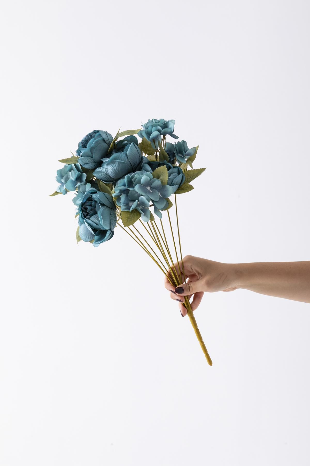 Yapay Ortancalı Şakayık Demeti Mavi 45 Cm 11 Dal