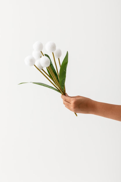 Yapay Ponpon Çiçeği Beyaz 35 Cm 7 Dal