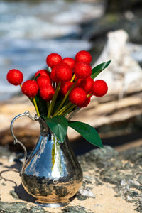 Yapay Ponpon Çiçeği Kırmızı 35 Cm 7 Dal