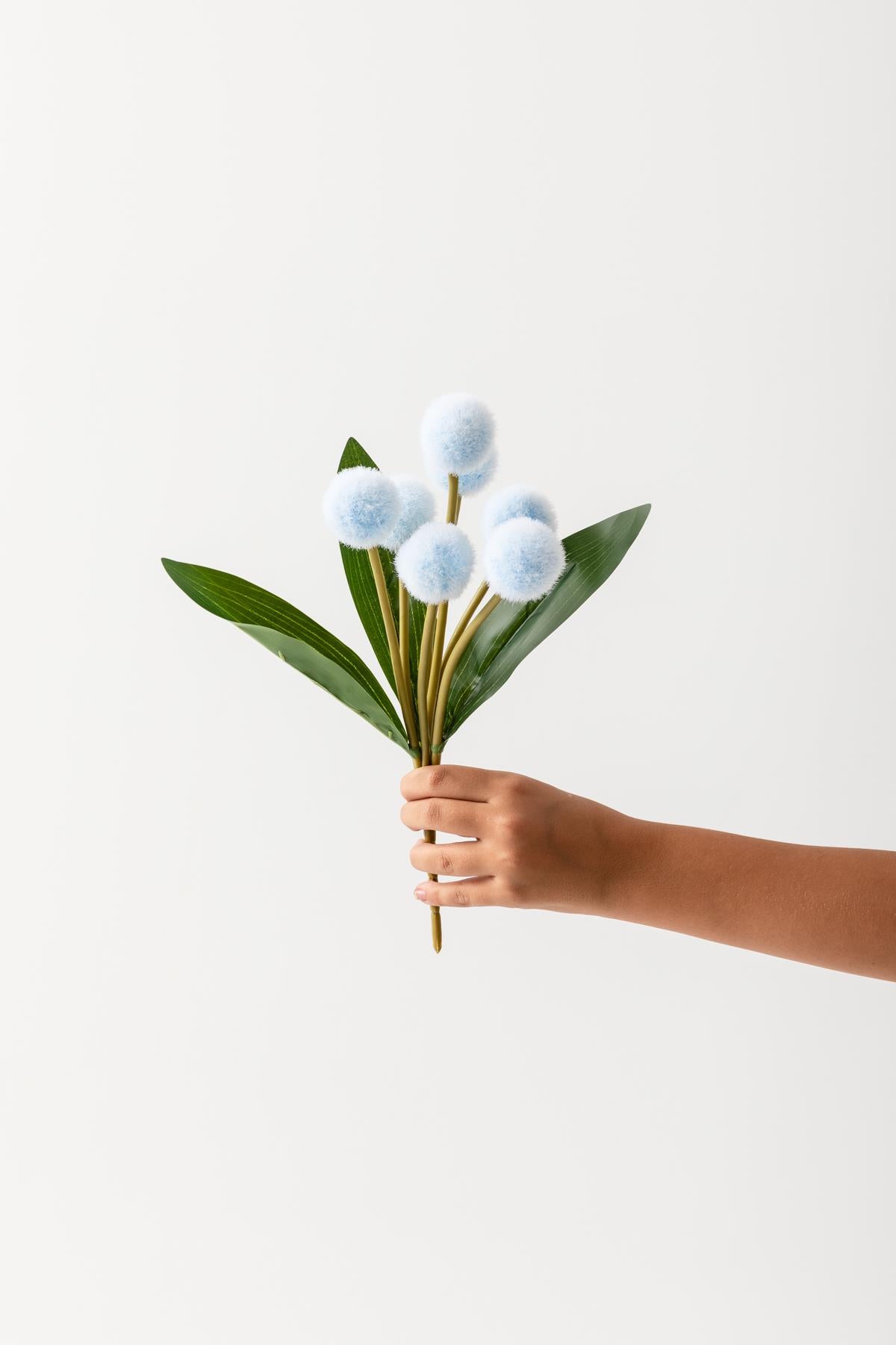 Yapay Ponpon Çiçeği Mavi 35 Cm 7 Dal