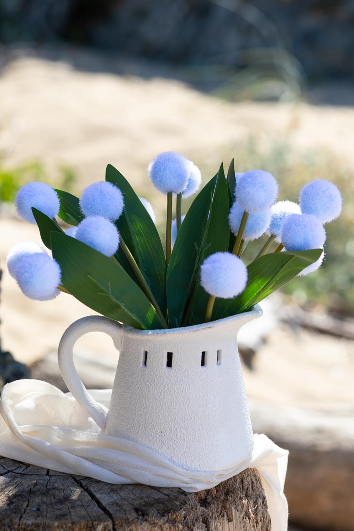 Yapay Ponpon Çiçeği Mavi 35 Cm 7 Dal