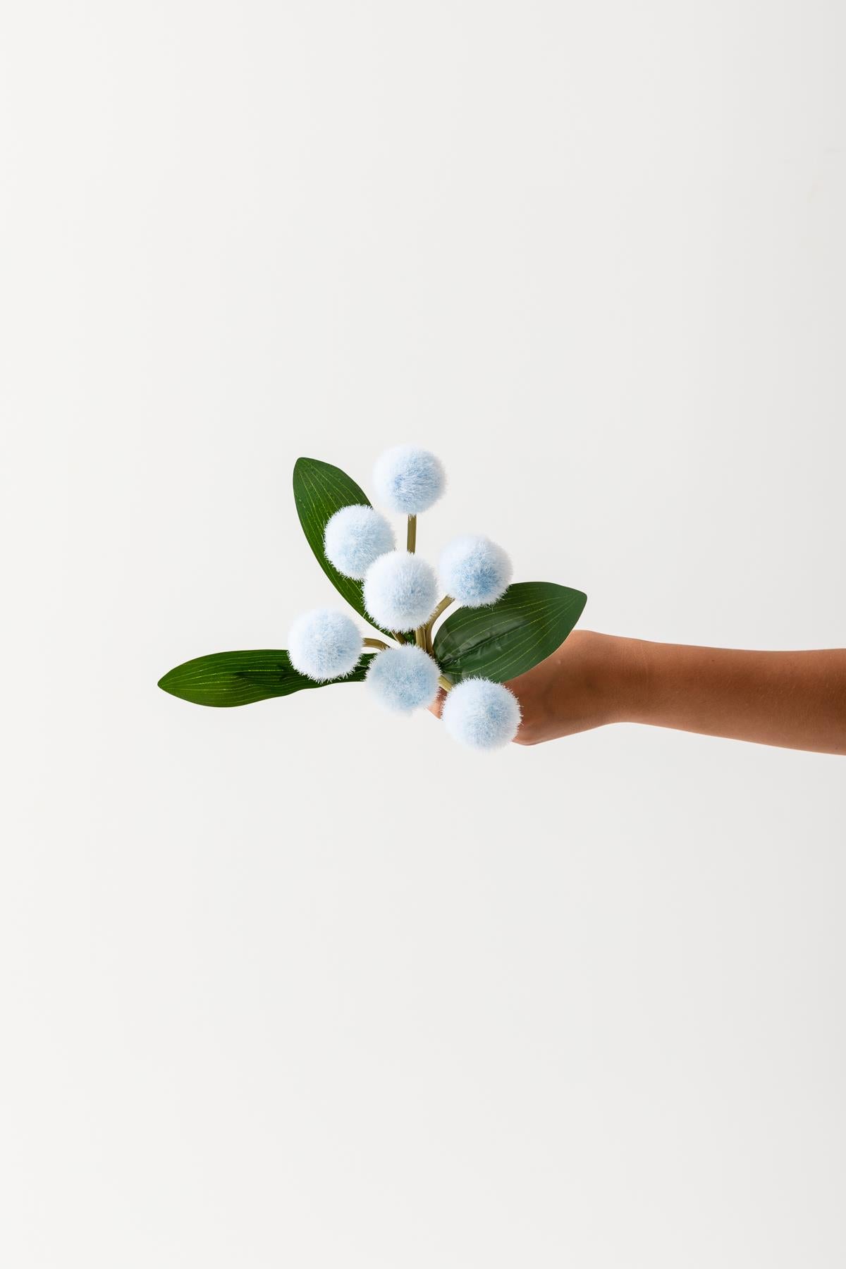 Yapay Ponpon Çiçeği Mavi 35 Cm 7 Dal