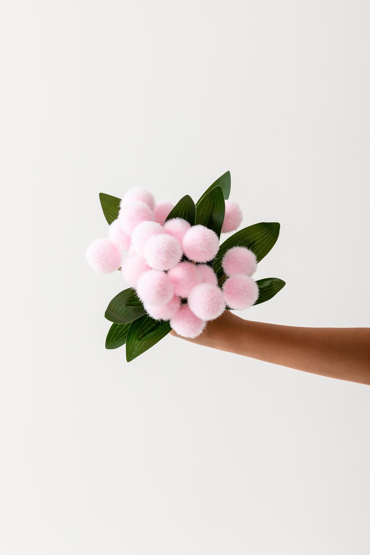 Yapay Ponpon Çiçeği Pembe 35 Cm 7 Dal