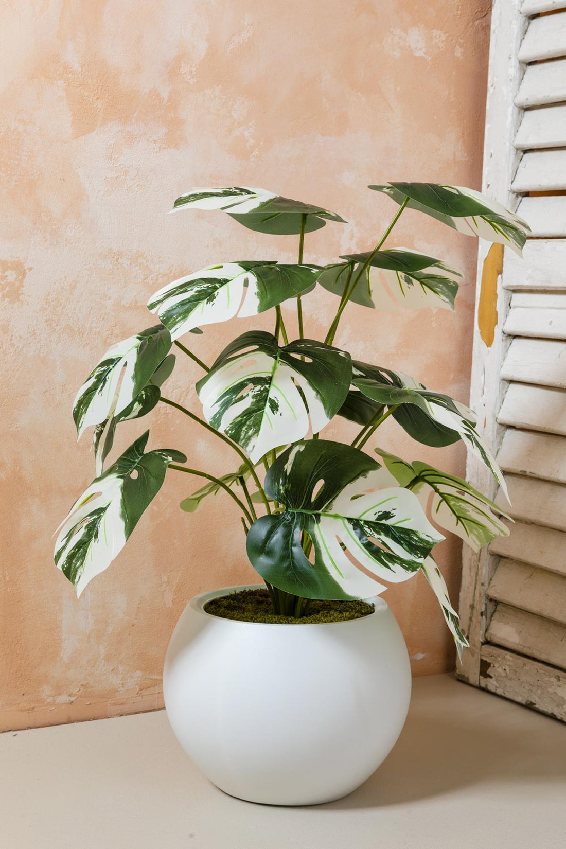 Yapay Salon Köşe Çiçeği Devetabanı Beyaz 65 Cm Küre Saksı