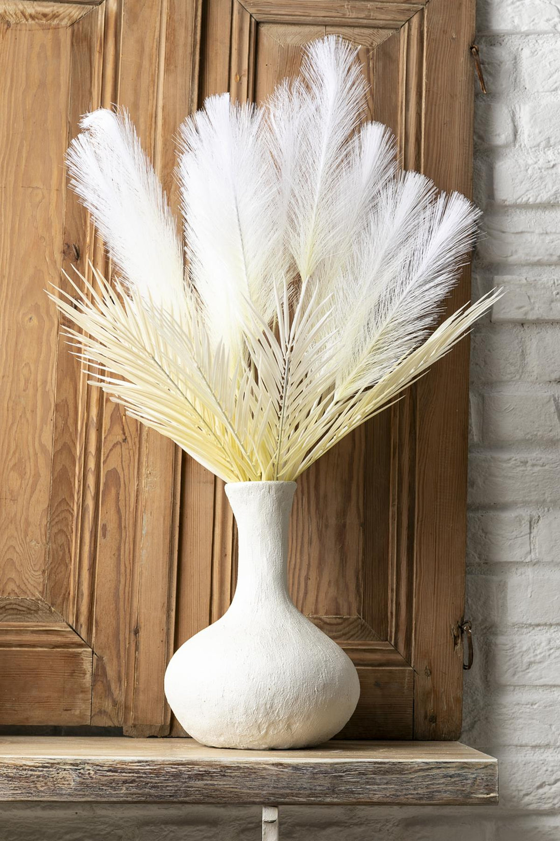 Yapay Tüylü Palmiye Yaprağı 75 Cm 8 Dal Beyaz