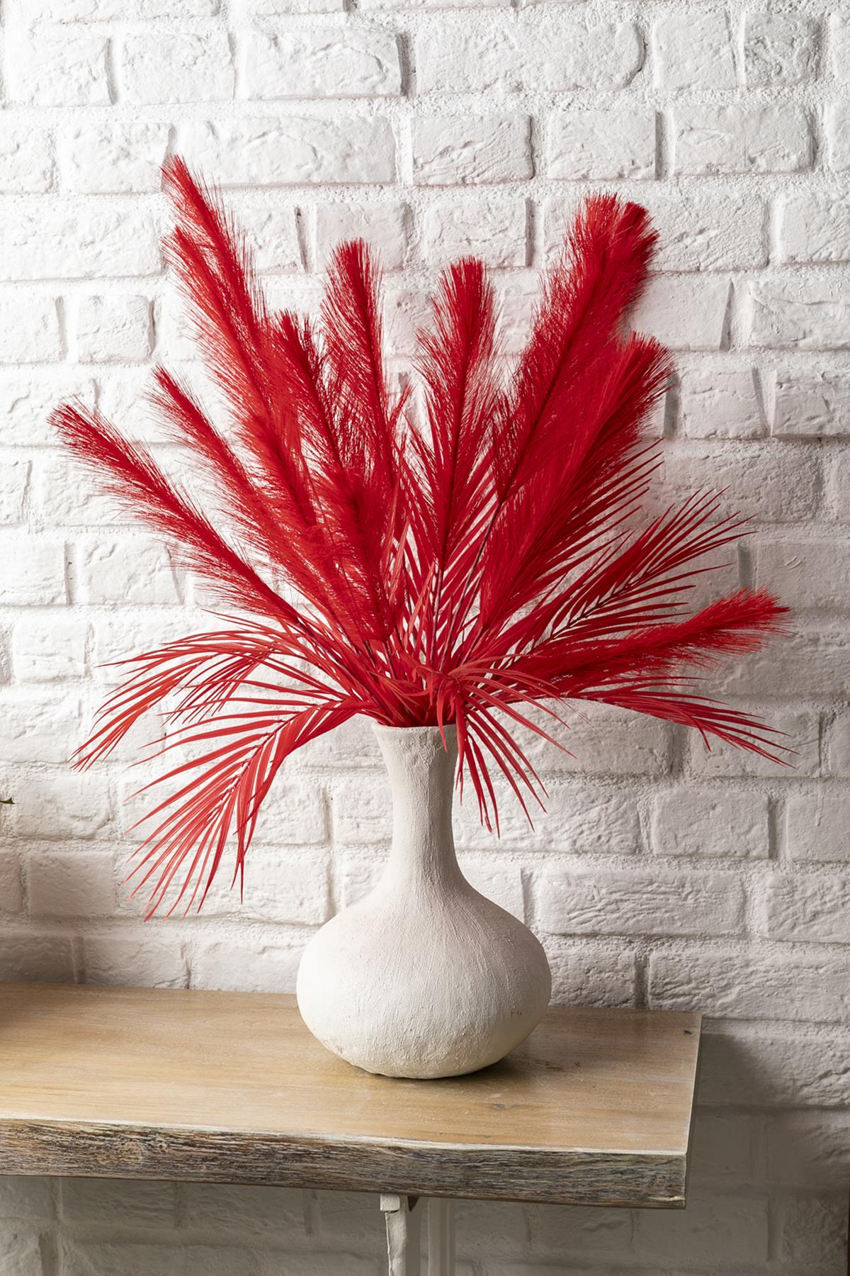 Yapay Tüylü Palmiye Yaprağı 75 Cm 8 Dal Kırmızı