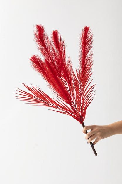Yapay Tüylü Palmiye Yaprağı 75 Cm 8 Dal Kırmızı