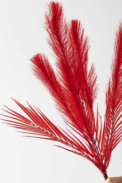 Yapay Tüylü Palmiye Yaprağı 75 Cm 8 Dal Kırmızı