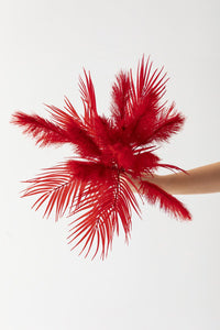 Yapay Tüylü Palmiye Yaprağı 75 Cm 8 Dal Kırmızı