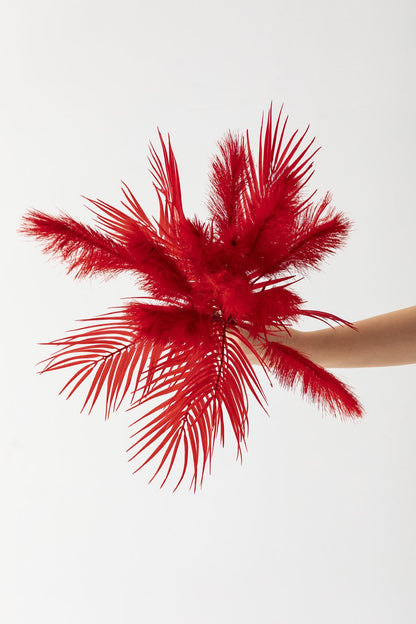 Yapay Tüylü Palmiye Yaprağı 75 Cm 8 Dal Kırmızı