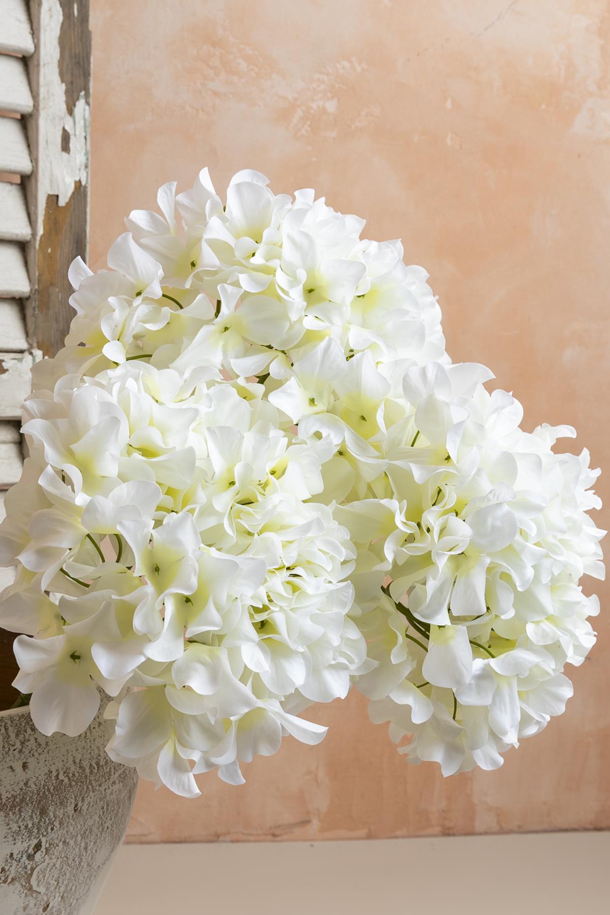 Yapay Vazo Çiçeği Ortanca 75 Cm 5 Dal Beyaz