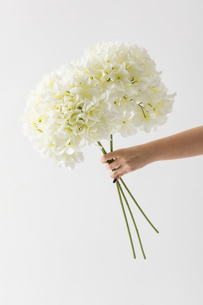 Yapay Vazo Çiçeği Ortanca 75 Cm 5 Dal Beyaz