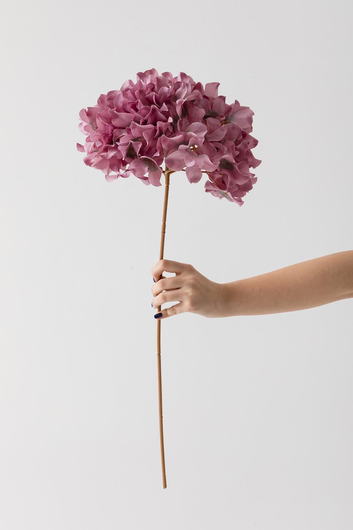 Yapay Vazo Çiçeği Ortanca 75 Cm 5 Dal Gül Kurusu