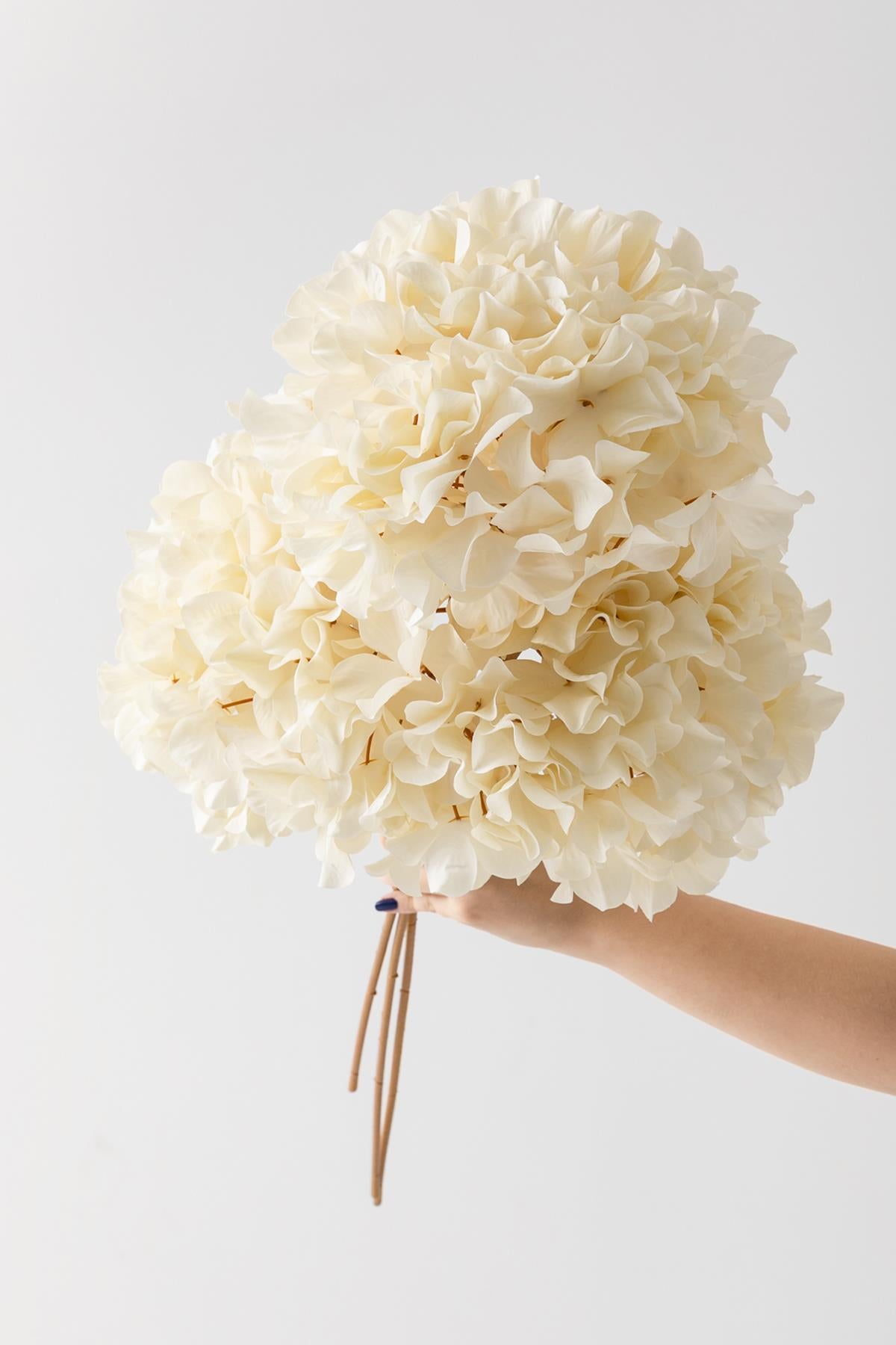 Yapay Vazo Çiçeği Ortanca 75 Cm 5 Dal Krem