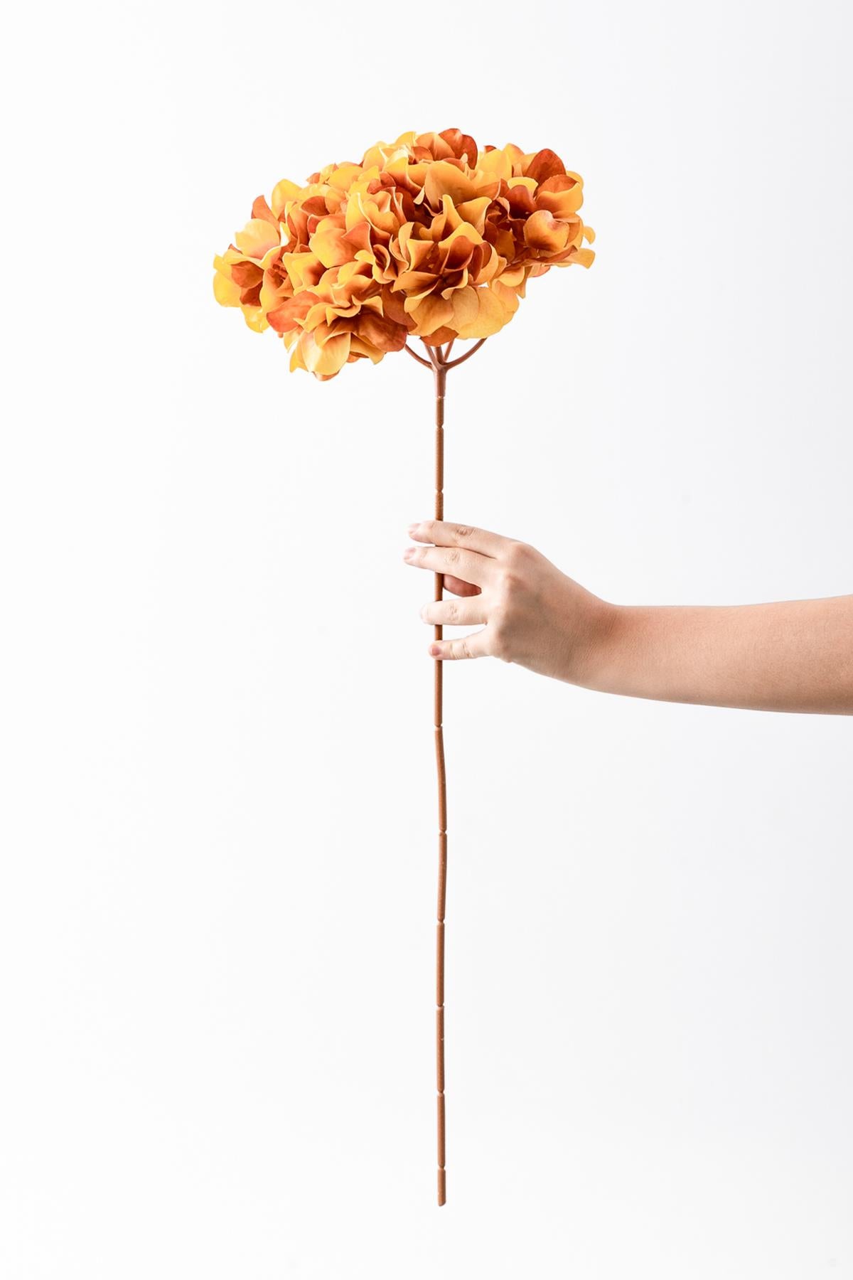 Yapay Vazo Çiçeği Ortanca 75 Cm 5 Dal Turuncu
