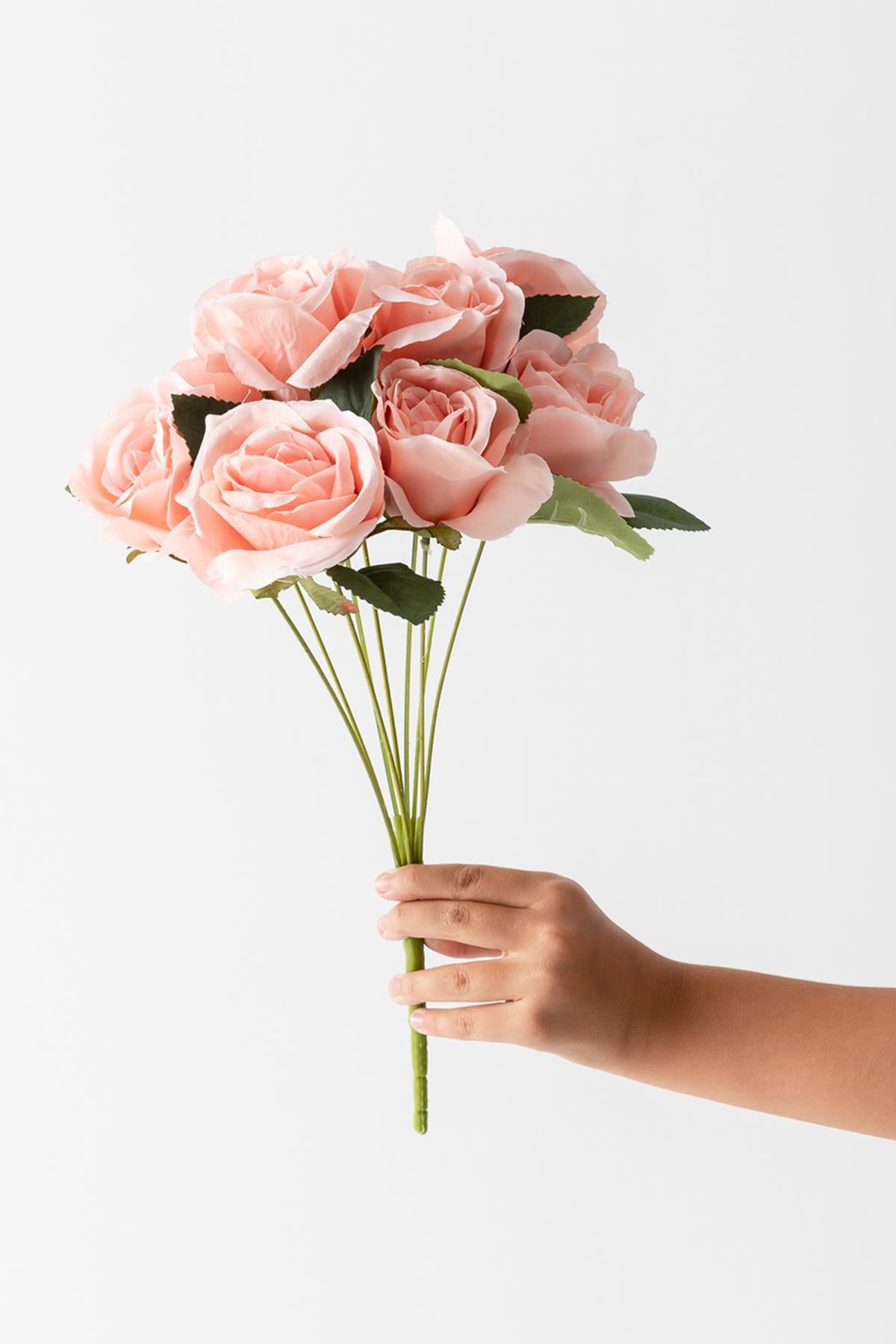 Yapay Yapraklı Gül 9 Dallı 40 Cm Pembe 