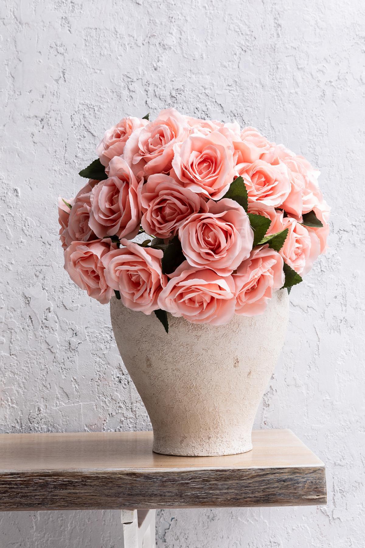Yapay Yapraklı Gül 9 Dallı 40 Cm Pembe 