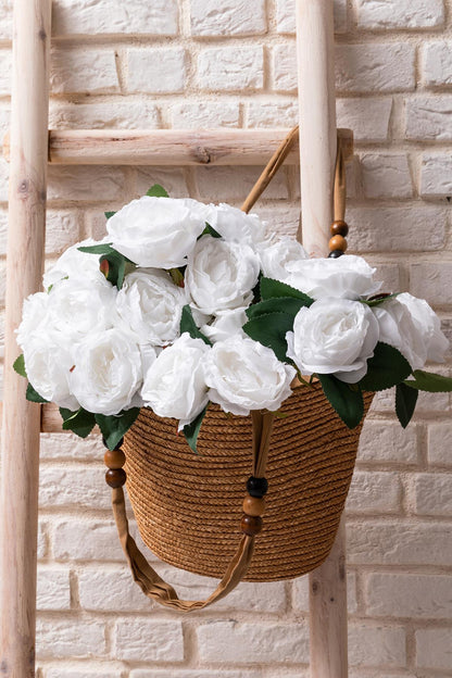 Yapay Yapraklı Gül 9 Dallı 40 Cm Beyaz 