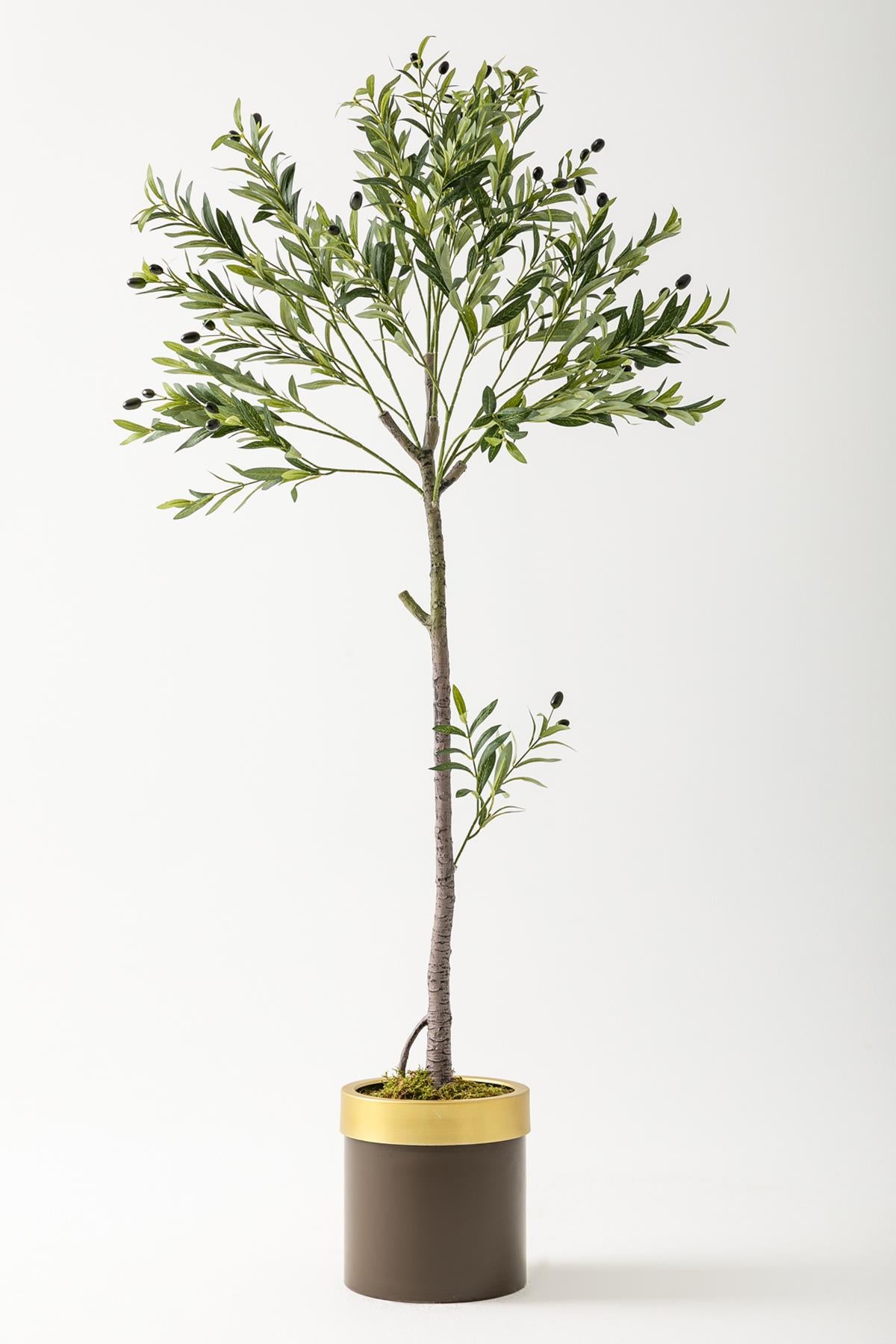 Yapay Zeytin Ağacı 160 Cm Kahverengi Gold Metal Saksı