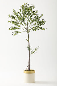 Yapay Zeytin Ağacı 160 Cm Krem Gold Metal Saksı