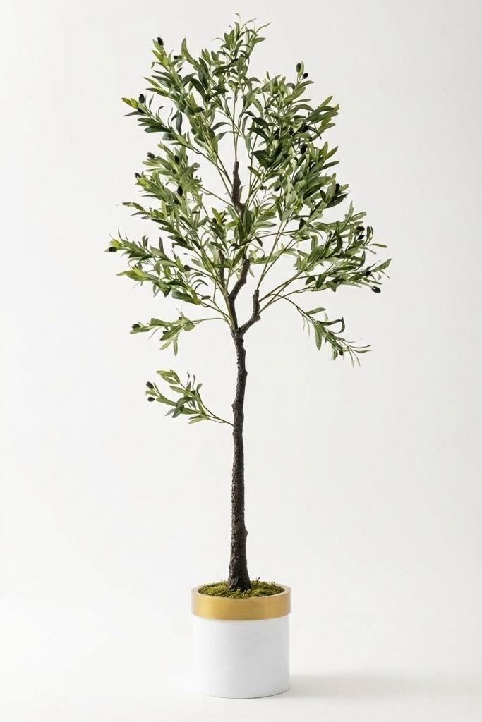 Yapay Zeytin Ağacı 175 Cm Beyaz Gold Metal Saksı