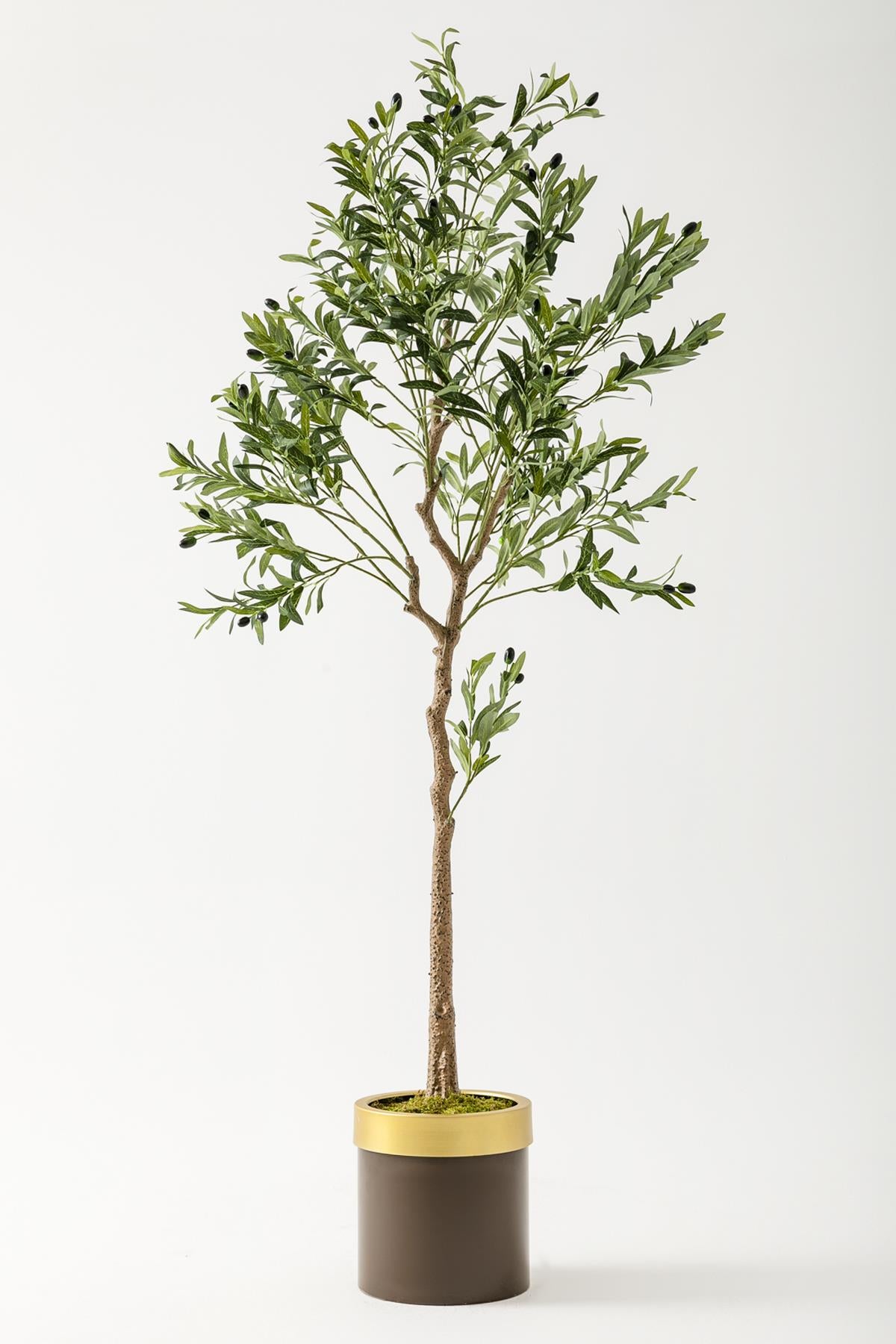 Yapay Zeytin Ağacı 175 Cm Kahverengi Gold Metal Saksı
