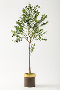 Yapay Zeytin Ağacı 175 Cm Kahverengi Gold Metal Saksı